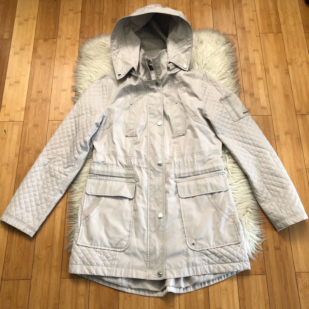 Laundry by Shelli Segal Quilted Detachable Hooded Drawstring Beige Jacket Coat L